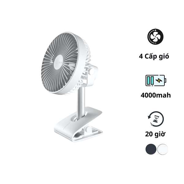 Quạt kẹp mini đa năng Jisulife F7B – 3 cấp độ gió,  pin 15 giờ