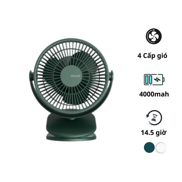 Quạt mini tích điện cầm tay hoặc kẹp Life1 có lồng nhựa bảo vệ Jisulife FA18S màu xanh-like new