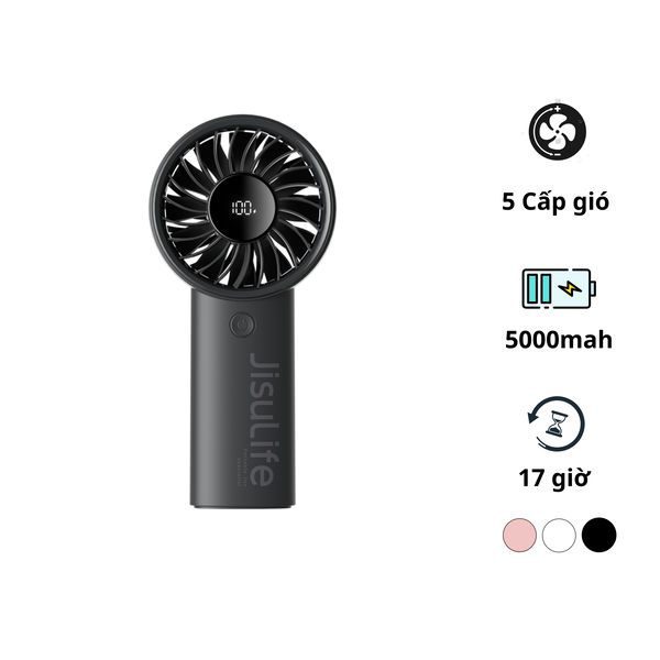 Quạt mini tích điện cầm tay có lồng nhựa bảo vệ Jisulife Life4, 5000mAh màu đen-like new