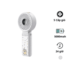 Jisulife J5195 Quạt Cầm Tay Tích Điện Lồng Nhựa, Pin 5000mAh (18.5Wh) 4–24h, 5 Cấp Độ, Màn Hình LED Màu Xám Maltese - Như Mới