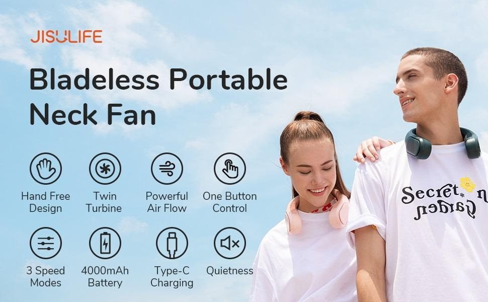 Quạt đeo cổ không cánh JISULIFE FA12R Tuabin đôi 4000mAh