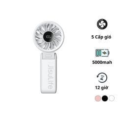Quạt mini tích điện cầm tay có lồng nhựa bảo vệ Jisulife Life 7, 5000mAh màu trắng xám-like new