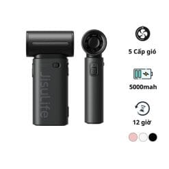 Quạt mini tích điện cầm tay có lồng nhựa bảo vệ Jisulife Life9, 5000mAh màu đen-like new