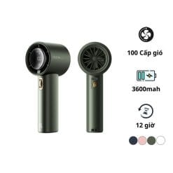 Quạt mini tích điện cầm tay có lồng nhựa bảo vệ Jisulife FA53-ABS PRO 1, màu xanh lá-like new