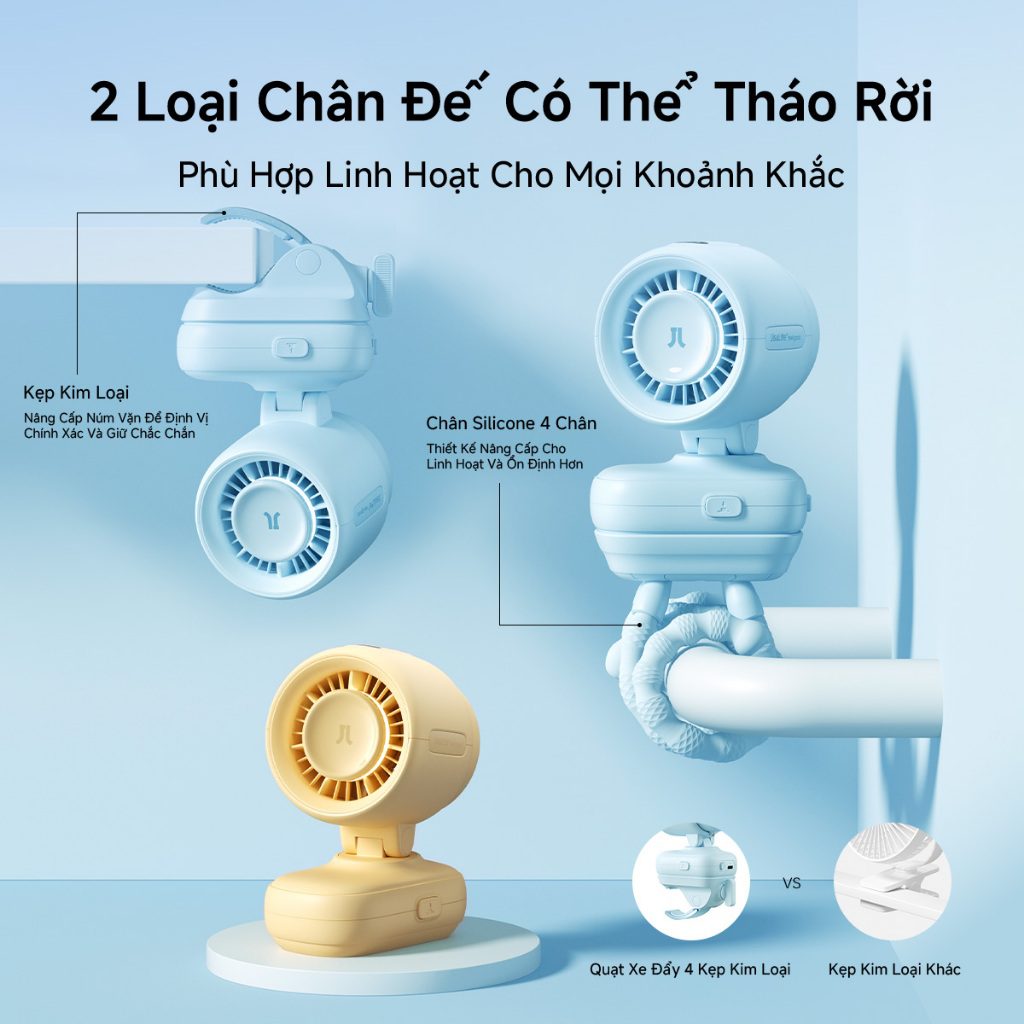 Quạt kẹp xe đẩy JisuLife Fan 4 Pin 5000mAh 18 Đầu quạt xoay 360° — Hướng gió chính xác, không cần di chuyển cả quạt